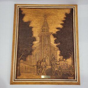Kim Murray Vintage Sunday Morning Picture 15"x19" Church Wagon Wood Carving